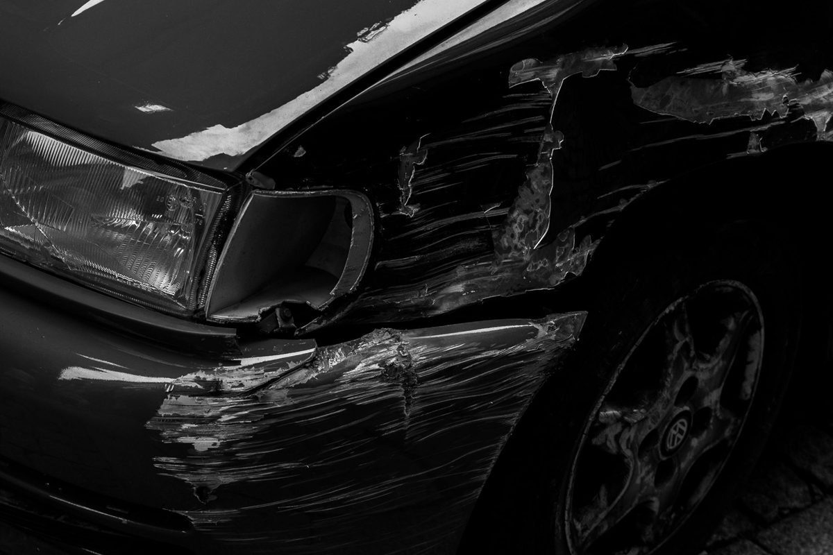 Damaged front-end bodywork before repair