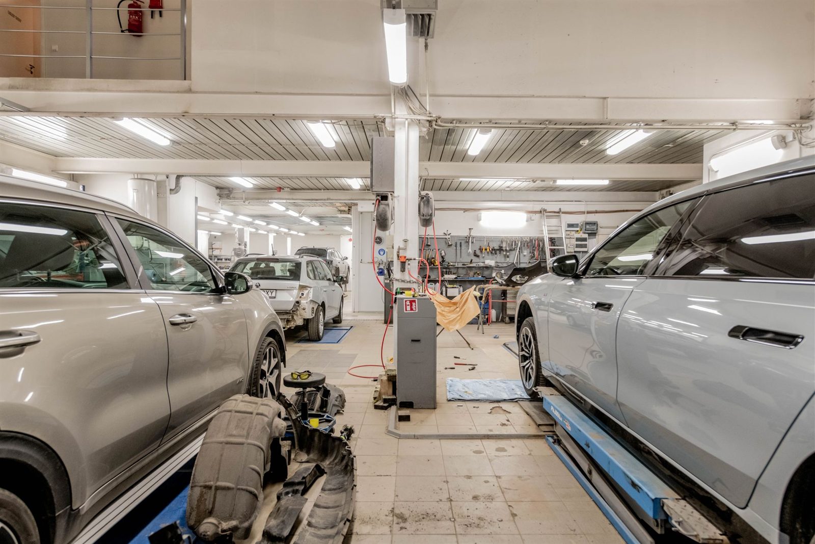 Panel beating workshop interior